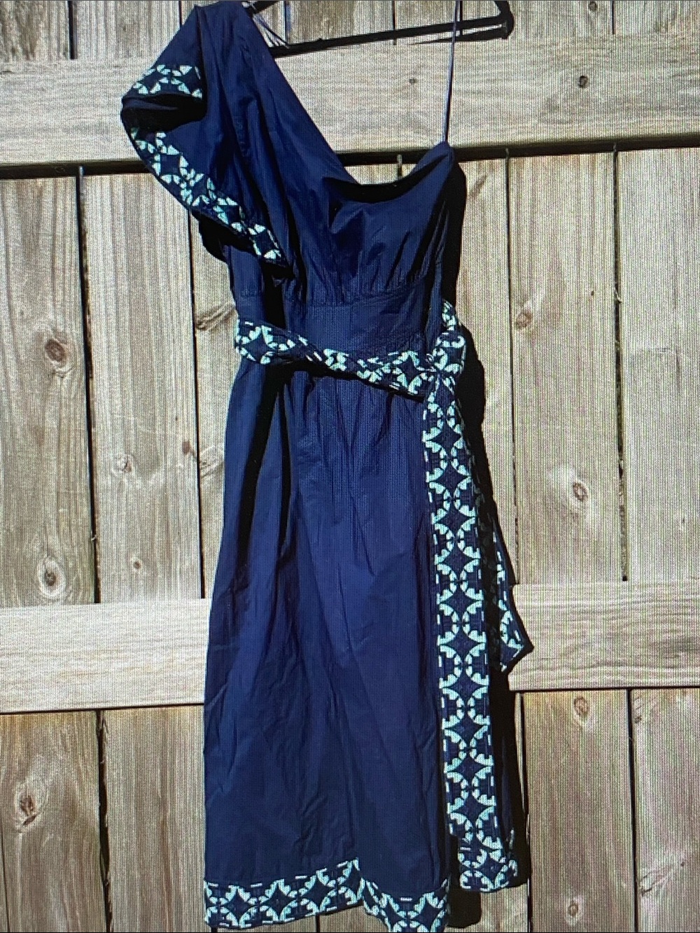 crown & ivy Navy One-Shoulder Dress with Aqua Trim